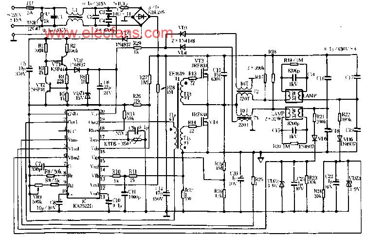 用KA7522D作为控制器的32W双管荧光灯电子镇流器电路 http://www.elecfans.com