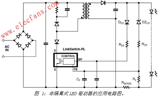 非隔离式可调光LED驱动器的基本应用电路图