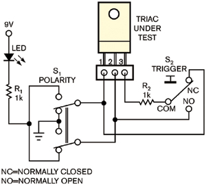 图1双向可控硅测试仪用一只开关转换测试信号的极性