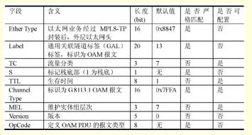 表1：采用G.8113.1的PTN OAM报文编码格式字段描述