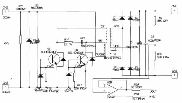 图2 推挽变压器简化后的主电路图