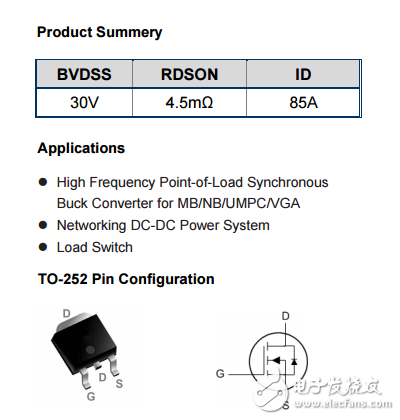 WSF3085 N TO-252 30V85A MOSFET