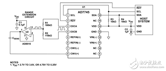 延长AD7745电容输入范围/ AD7746电容数字转换器