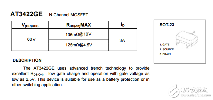 AT3422GEN沟道增强型网络场效晶体管