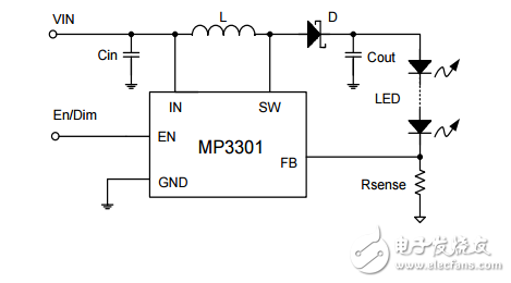 mp3301 1.3mhz 700mA的固定频率步进为多达10个白光LED驱动