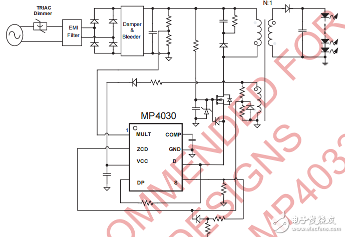 mp4030可控硅调光初级侧控制有源PFC的离线led控制器