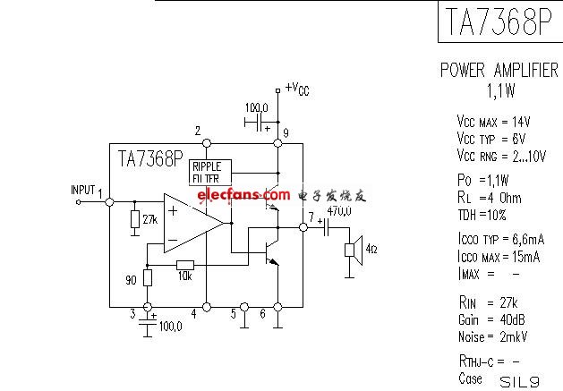 TA7368P小功率功放电路图