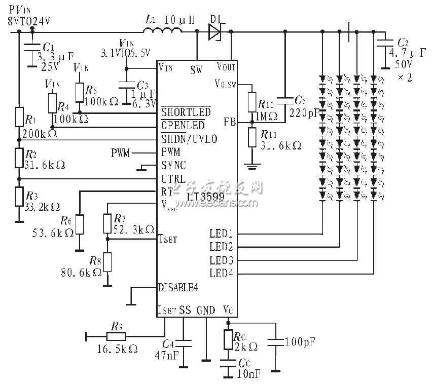 图2 LT3599 典型应用电路