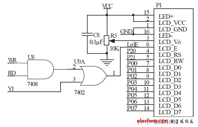 图3 LCD1602接口电路原理图