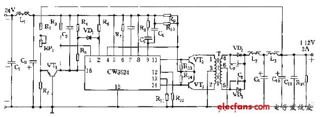 CW3524组成的稳压电源电路