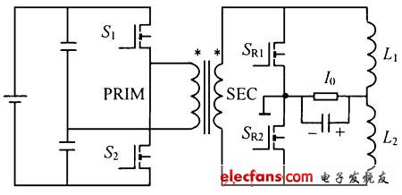 倍流整流的低压大电流DC-DC变换器的电路原理图