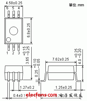 IGBT/MOSFET栅极驱动器耦合器轮廓说明图: TLP701A.