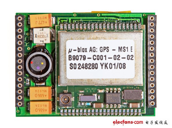 该模块有一个GPS信号处理器件—— ?-blox GPS-MS1，它可以算得上是现代电子鼻祖级的了