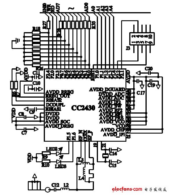 图 6 CC2430 硬件电路图