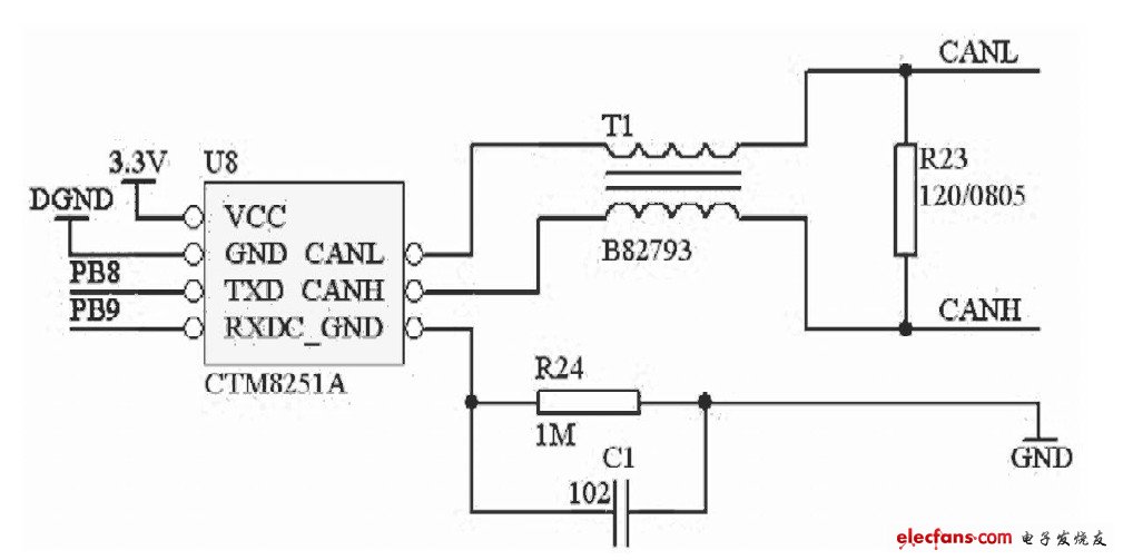 图2CAN接口硬件电路图