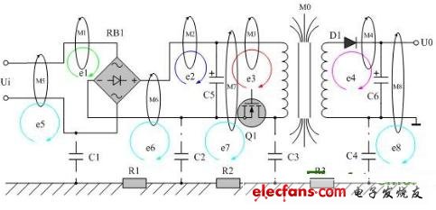图3 变压器漏磁对回路产生的电磁感应