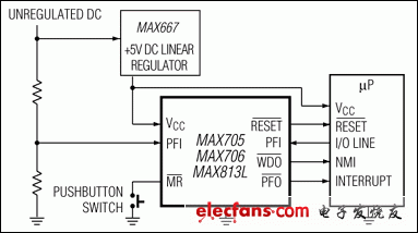 MAX705、MAX706、MAX707、MAX708、MAX813、MAX813L：典型工作电路