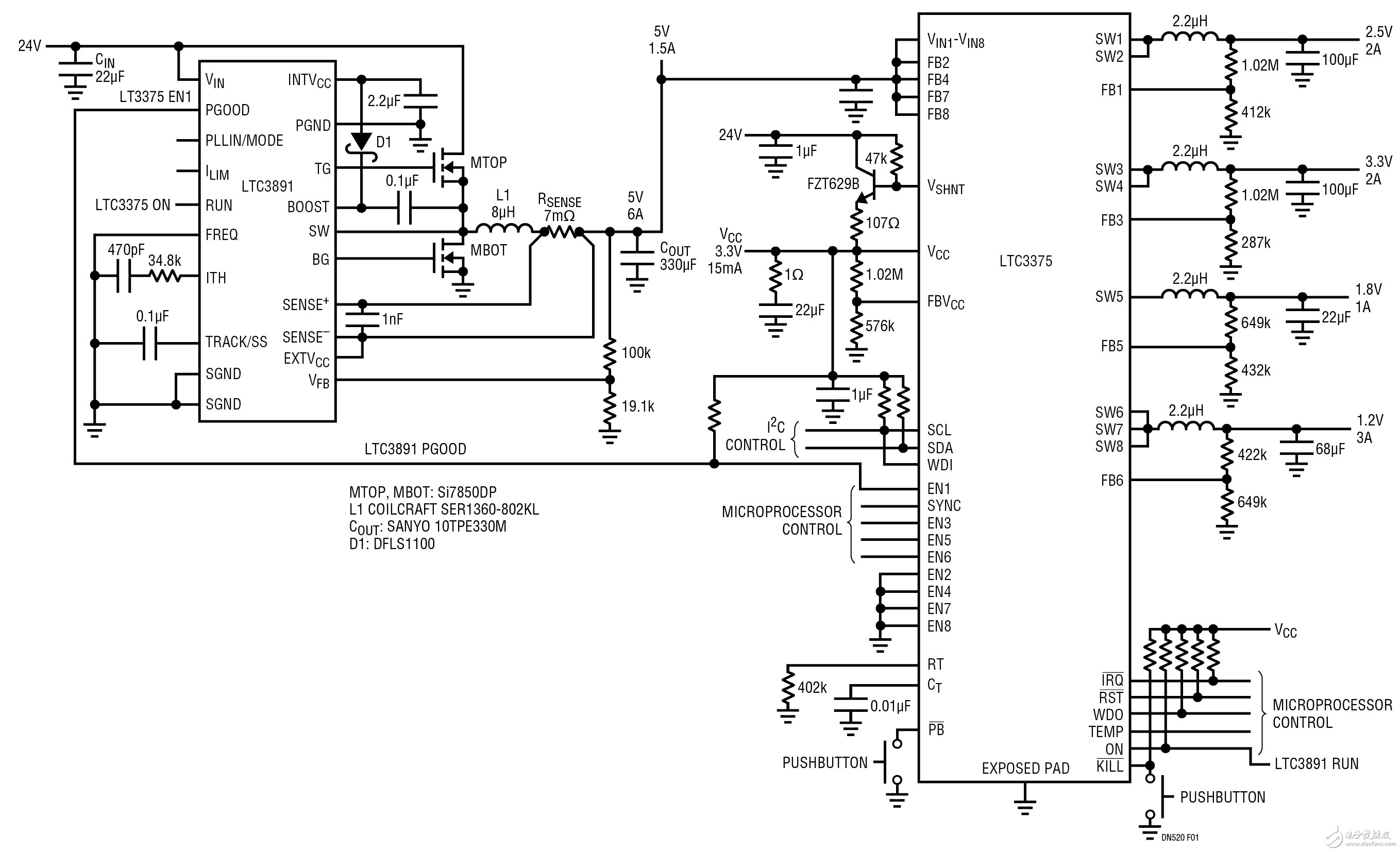 图1 具有可通过按钮控制上游 HV 降压转换器和始终保持接通之LDO的低电压电源