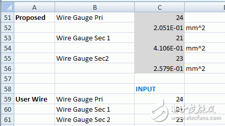 Figure 15. User wire section of the MAX13256 transformer design spreadsheet.