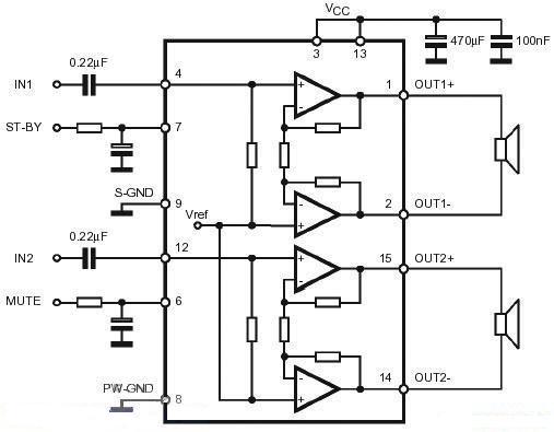 TDA7266双路音频<b>立体声</b><b>放大器</b><b>电路图</b>
