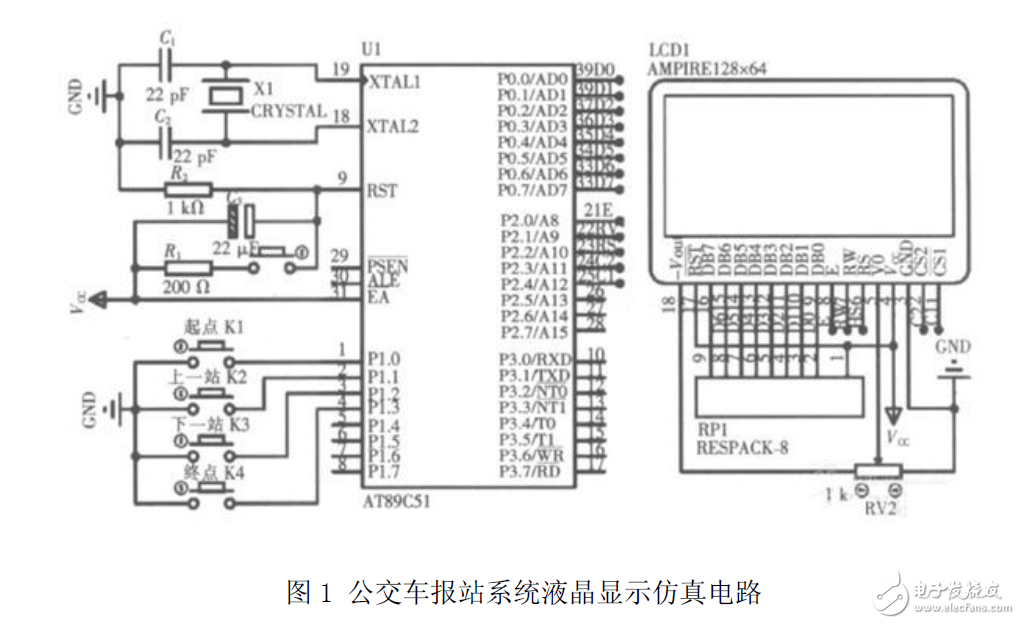 采用AT89C51报站系统液晶显示硬件电路设计