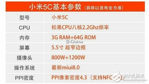 小米5c配置曝光：高颜值机身搭配松果处理器 售价仅999元？