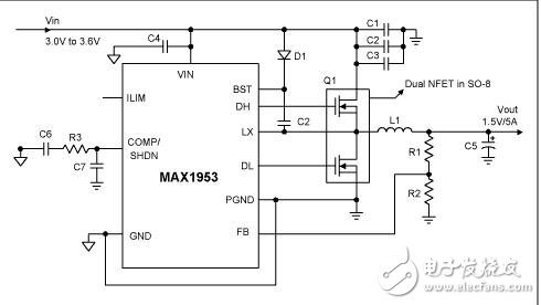 使用max1953 1MHz的PWM降压控制器设计的图形芯片及相关电路的电源