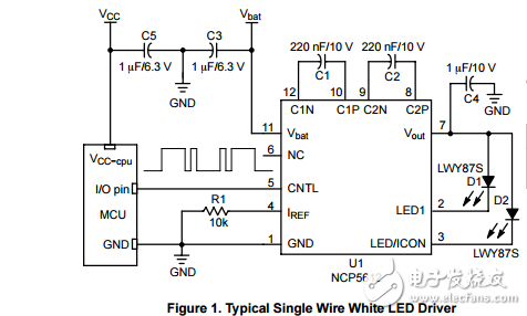 NCP5612型高效超小型最薄白光LED驱动器