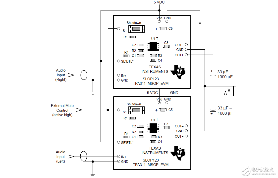 tpa311MSOP音频放大器评估模块