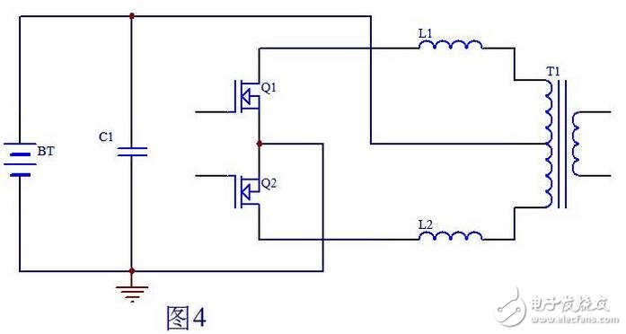 当Q1栅极信号由高电平变为低电平时，此时Q2也还截止，即死区处Q1，Q2都不导通，T1初级上半部分由于和次级耦合的原因，能量仅在Q1导通时向次级传递能量，到Q1截止时T1初级上半部分上端的电位已恢复到电池电压，而L1可以看做是是一个独立的电感，它储存的能量耦合不到变压器T1的次级。