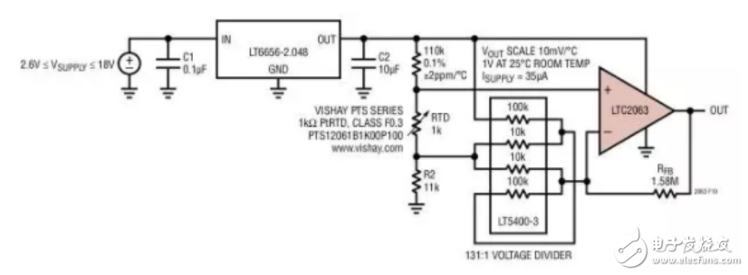 LTC2063低功率铂电阻温度检测器传感器电路