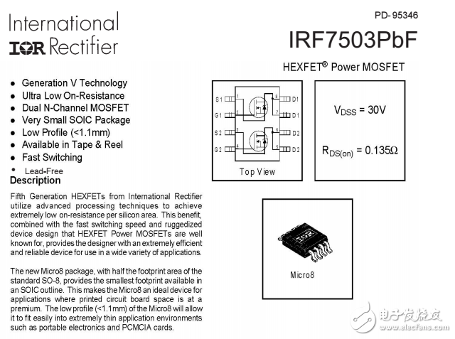 IRF7503PbF的HEXFET功率MOSFET