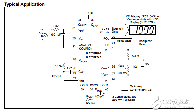 3-1/2位模数转换器TC7106/A/TC7107/A数据表