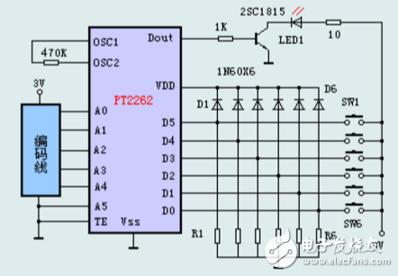 pt2262无线遥控电路图及电路分析