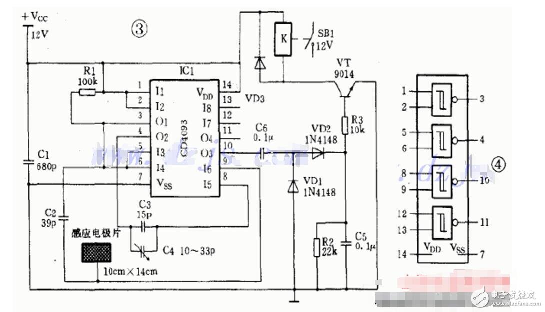 cd4093电容感应式控制电路