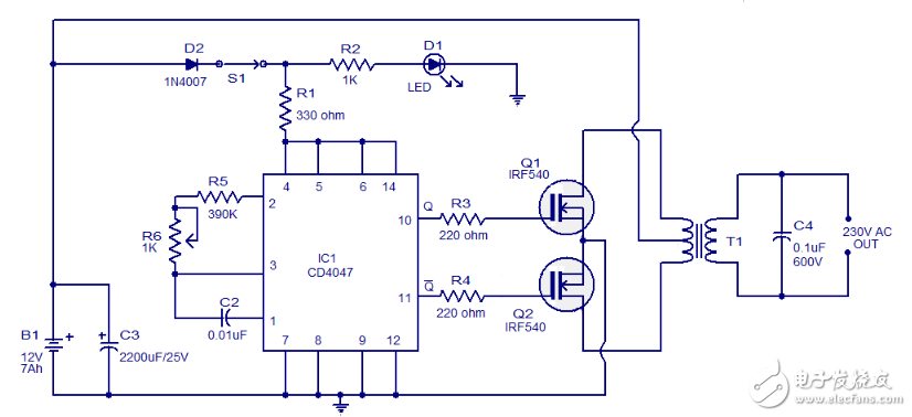 cd4047应用电路图解（信号控制电路图、逆变器电路图）
