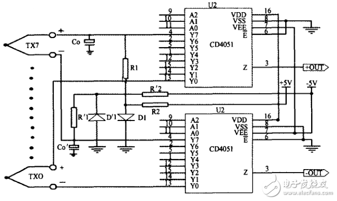 多点热电偶精密测试电路_基于CD4051的多点热电偶转换电路_基于ADOP07的热电偶的放大电路