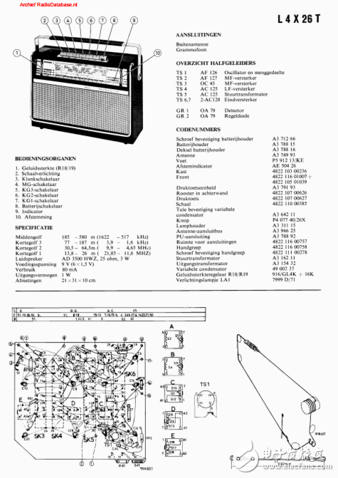 飞利浦L4X26T收音机电路图（含电路、丝印图）