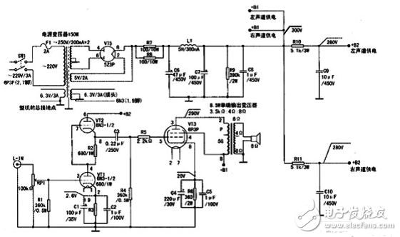 简易电子管功放电路图大全（6P3P\TDA2822\MC-275\6N5P电子管）