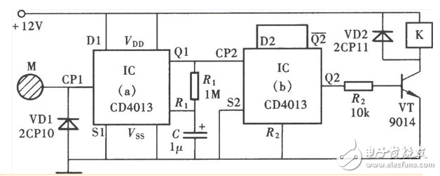 cd4013应用电路图大全（触摸开关电/定时器/继电器/电源频率检测器）