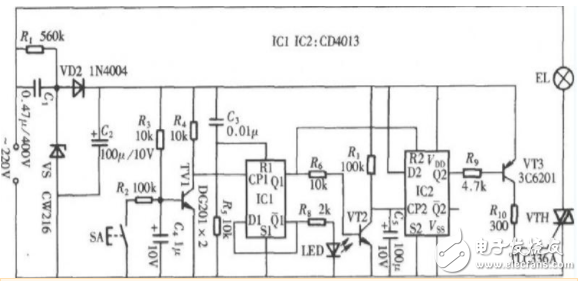 cd4013应用电路图大全（触摸开关电/定时器/继电器/电源频率检测器）