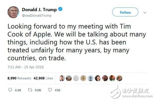 苹果CEO库克与特朗普会面，盼为美中贸易战降温